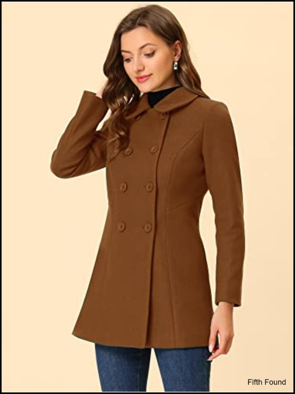 Peter Pan Collar Double Breasted Winter Trench Pea Coat, Women's Windproof Wool - Picture 2 of 6